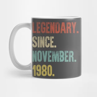 Retro Vintage 40th Birthday Legendary Since November 1980 Mug